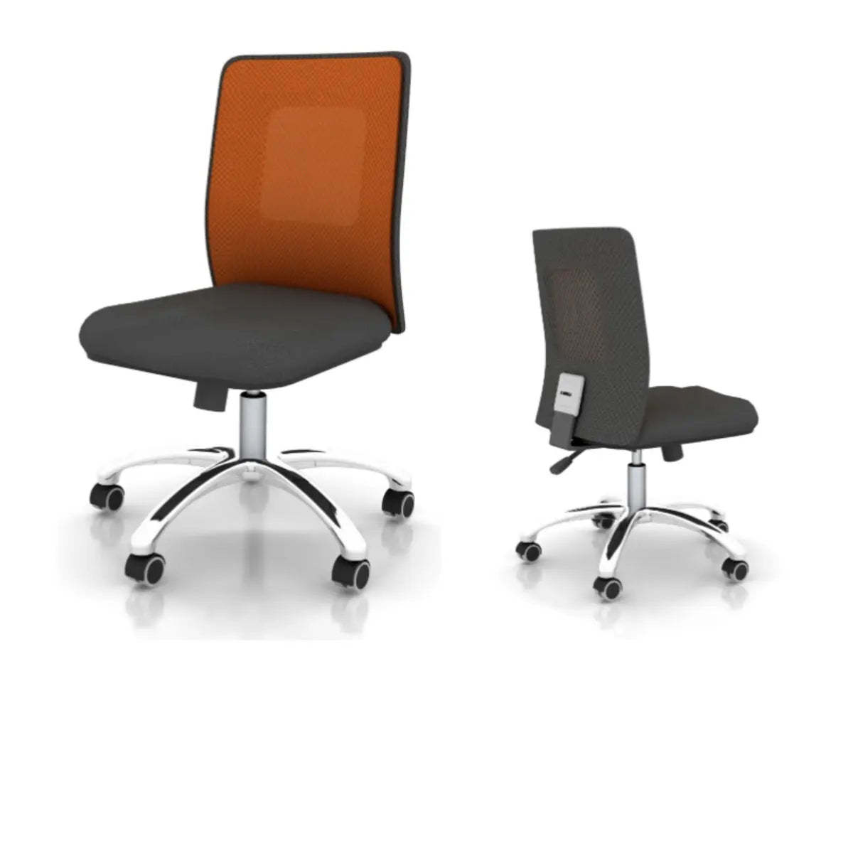Blue metal alloy upholstered office chairs - modern — 17" L x 19" W x 35.5" H / Orange