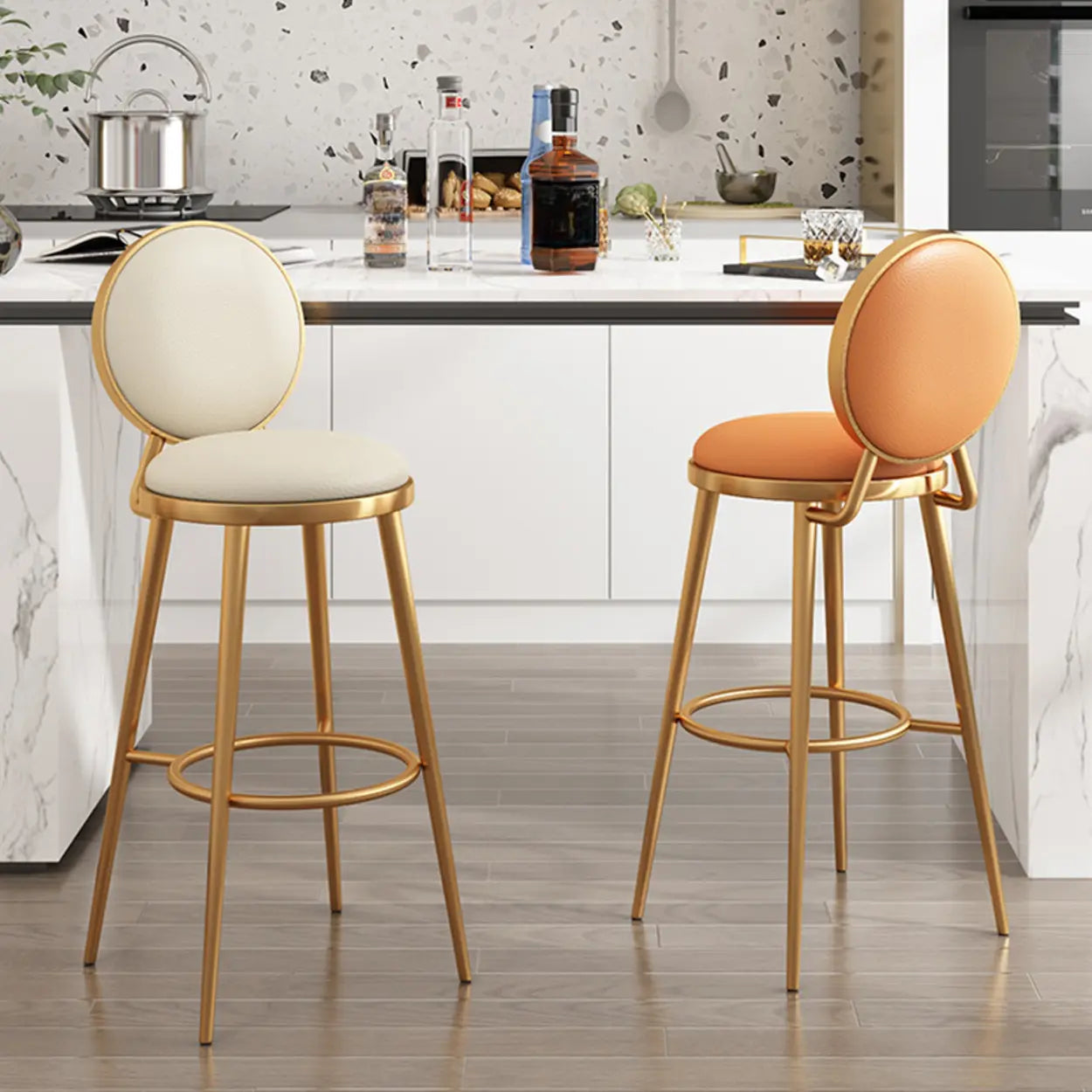 Modern Round-Back Metal Counter Bar Stool