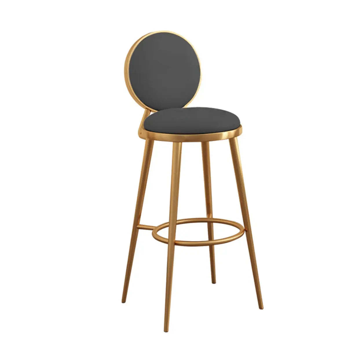 Modern Round-Back Metal Counter Bar Stool — Khaki / Gold