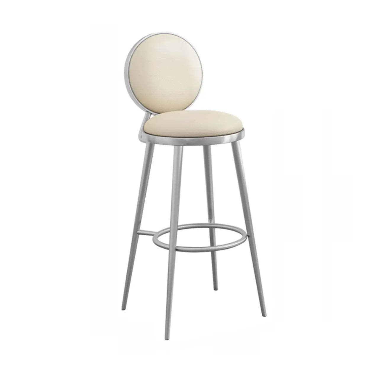Modern Round-Back Metal Counter Bar Stool — Khaki / Silver