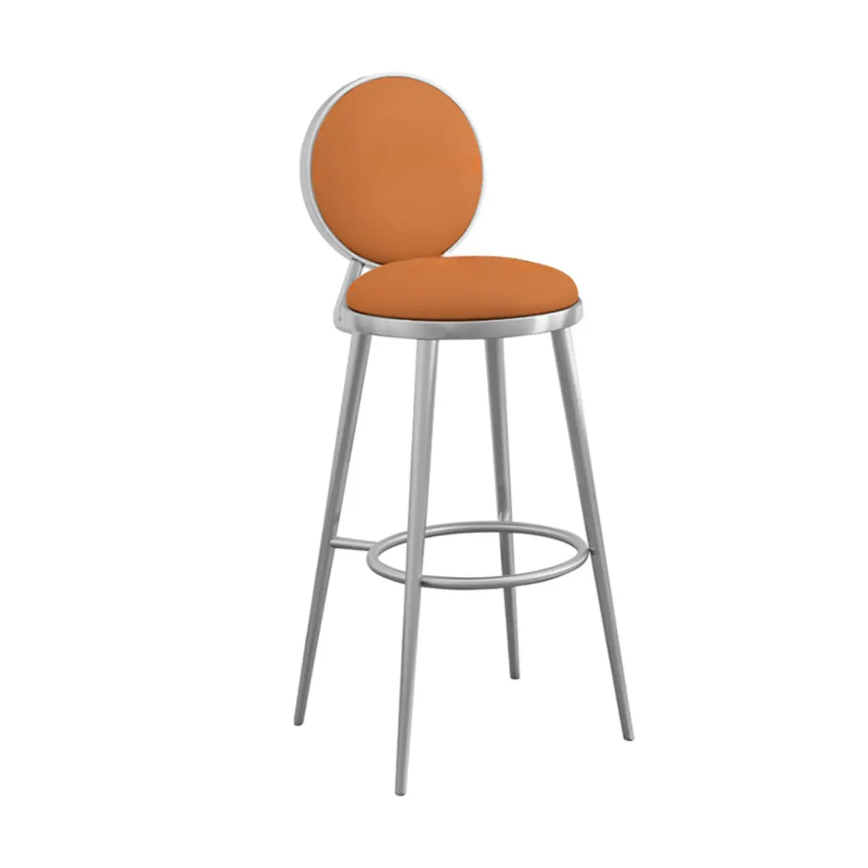 Modern Round-Back Metal Counter Bar Stool — Orange / Gold