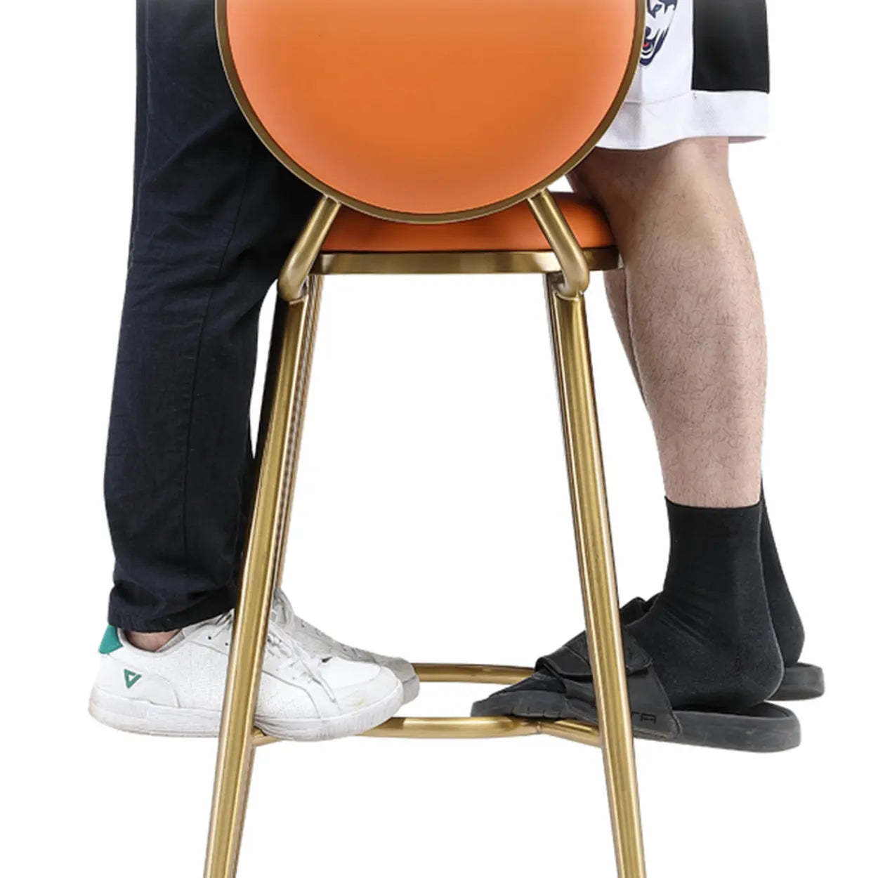 Modern Round-Back Metal Counter Bar Stool — Orange / Gold