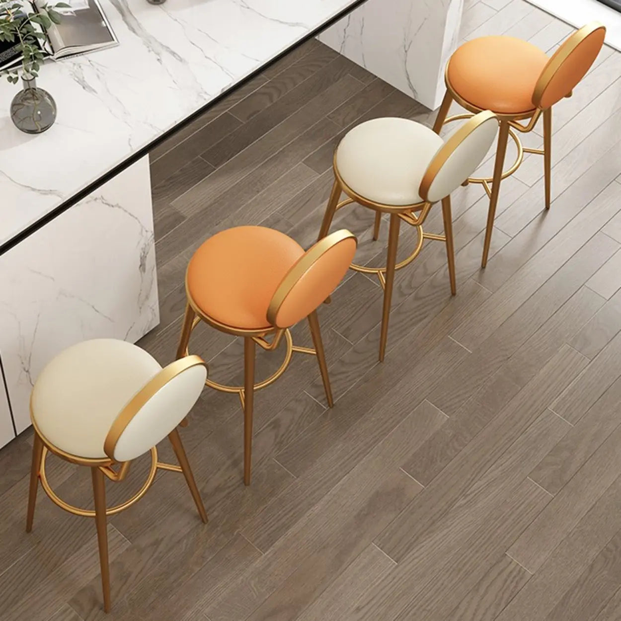 Modern Round-Back Metal Counter Bar Stool — Black / Silver