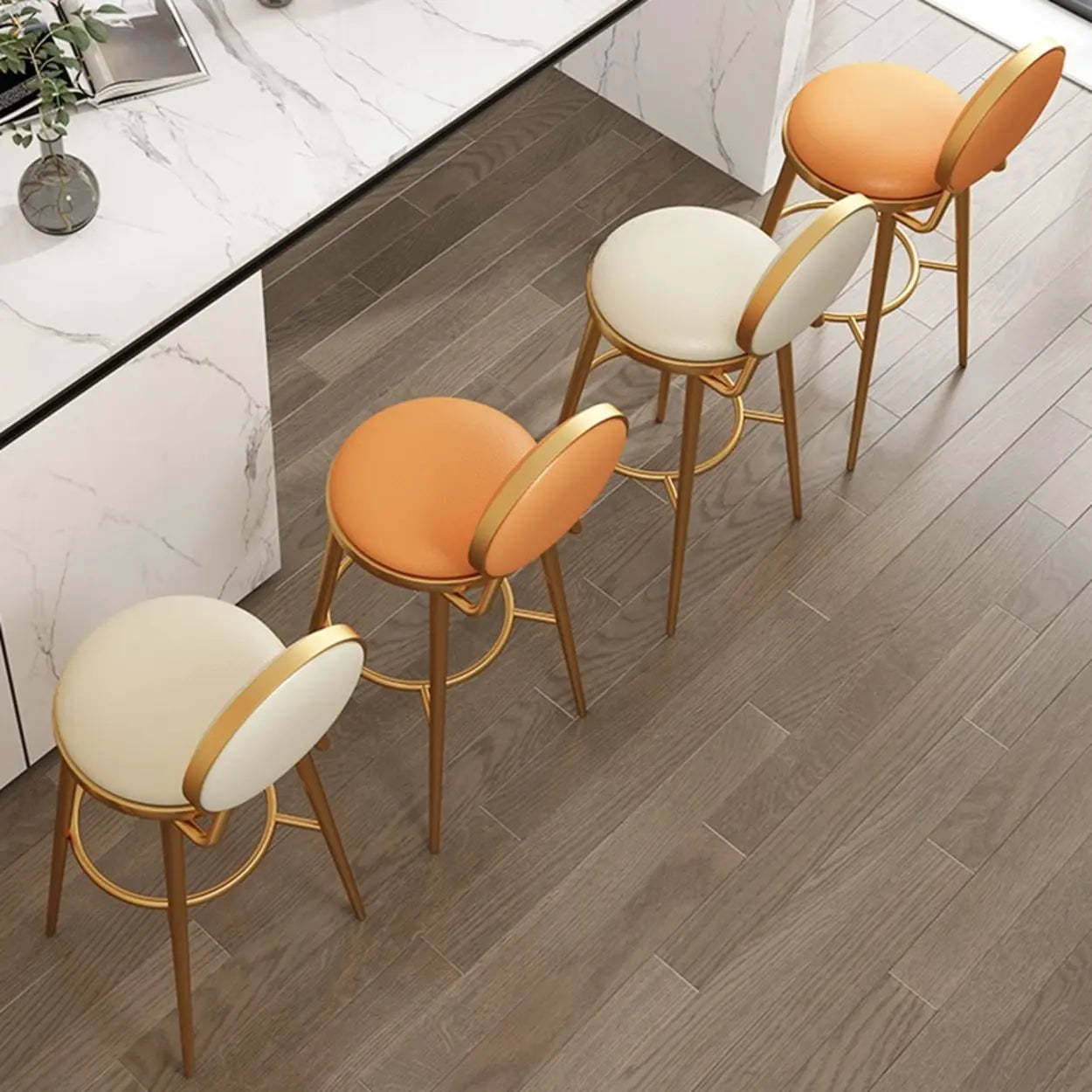 Modern Round-Back Metal Counter Bar Stool — Black / Silver