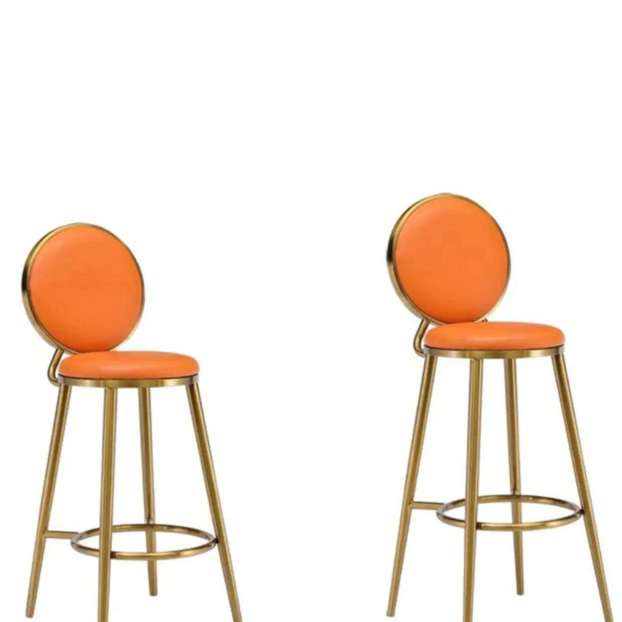 Modern Round-Back Metal Counter Bar Stool — Beige / Silver