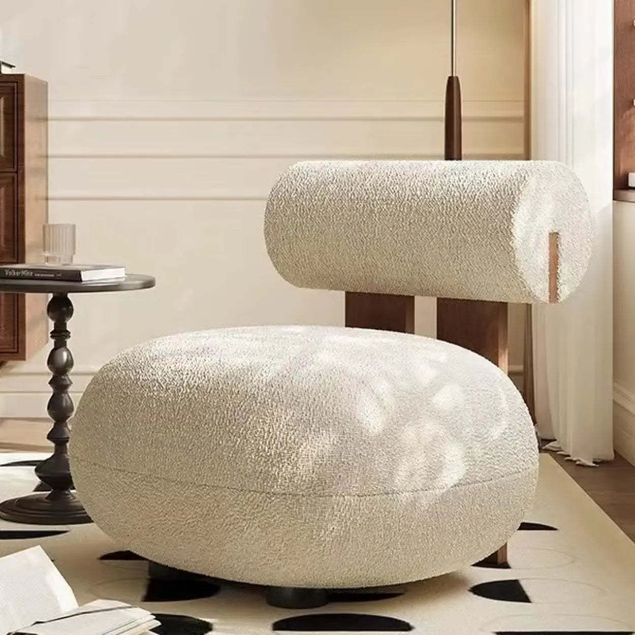 Modern Round Barrel Off-White Sherpa Accent Chair — Sherpa / White