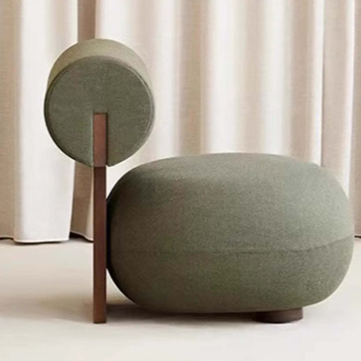 Modern round barrel green linen accent chairs