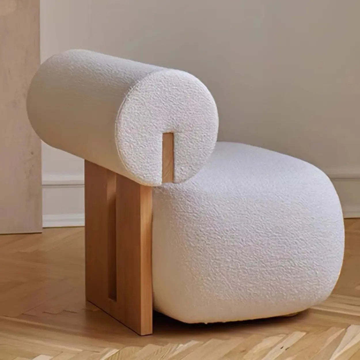 Modern Round Barrel Off-White Sherpa Accent Chair