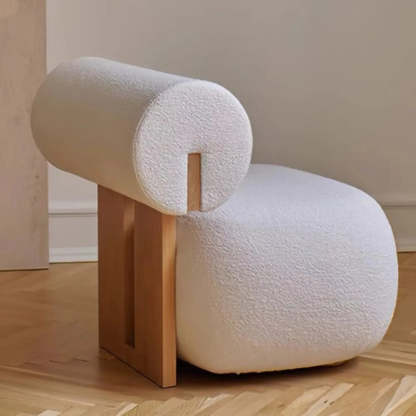 Modern Round Barrel Off-White Sherpa Accent Chair