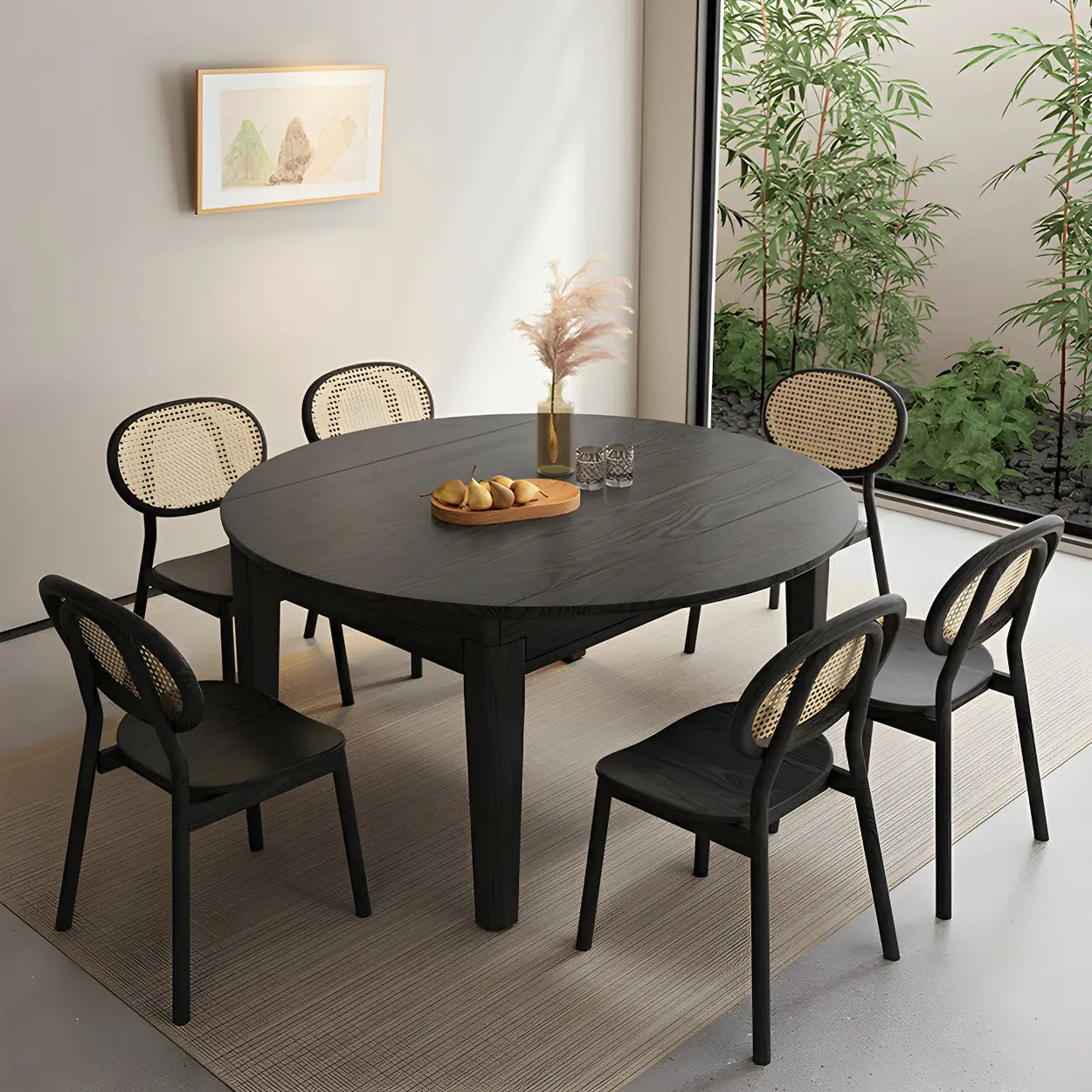 Modern Round Black Ash Drop-Leaf Dining Table
