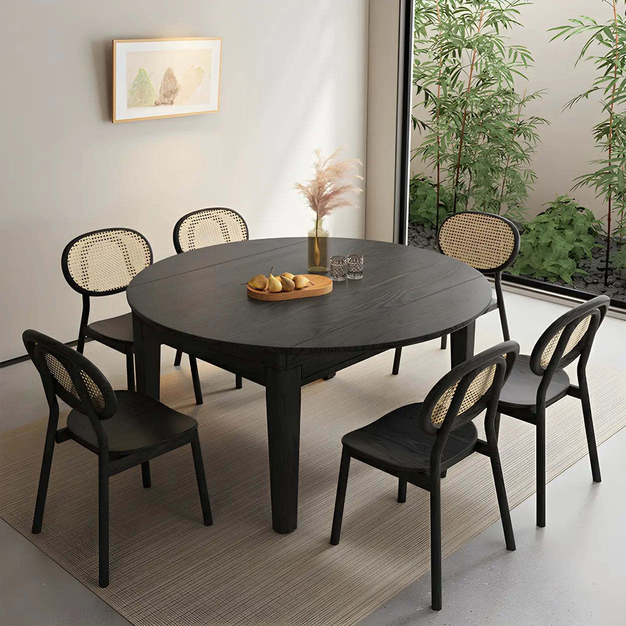 Modern Round Black Ash Drop-Leaf Dining Table — Table Only
