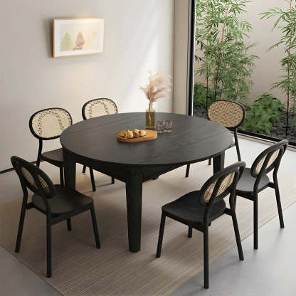 Modern Round Black Ash Drop-Leaf Dining Table — Table Only