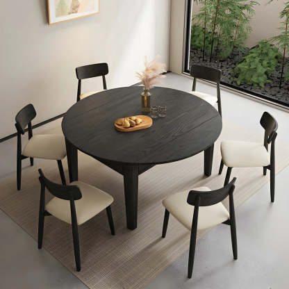 Modern Round Black Ash Drop-Leaf Dining Table