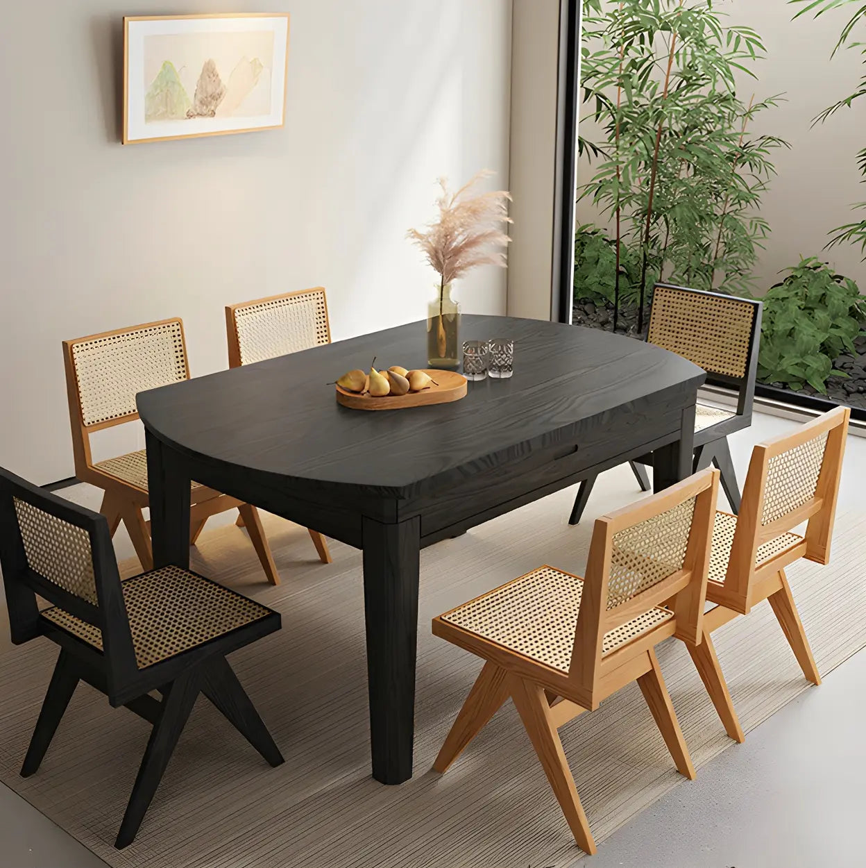 Modern Round Black Ash Drop-Leaf Dining Table