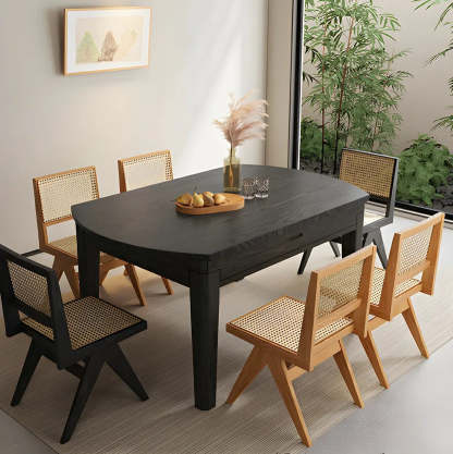 Modern Round Black Ash Drop-Leaf Dining Table