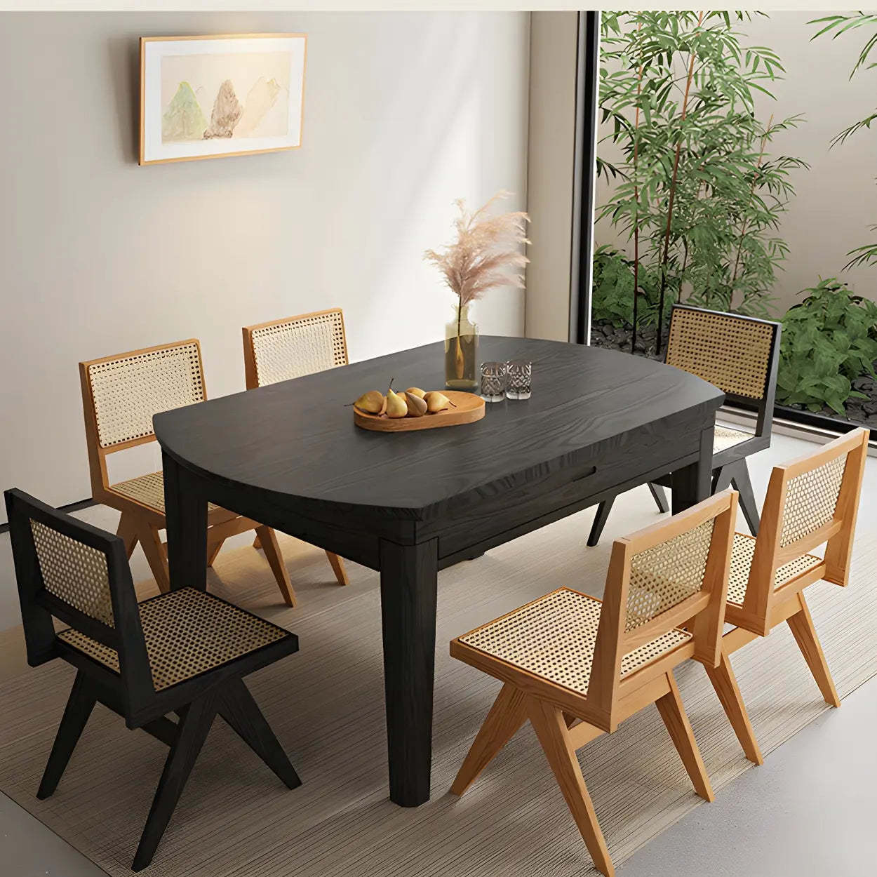 Modern Round Black Ash Drop-Leaf Dining Table