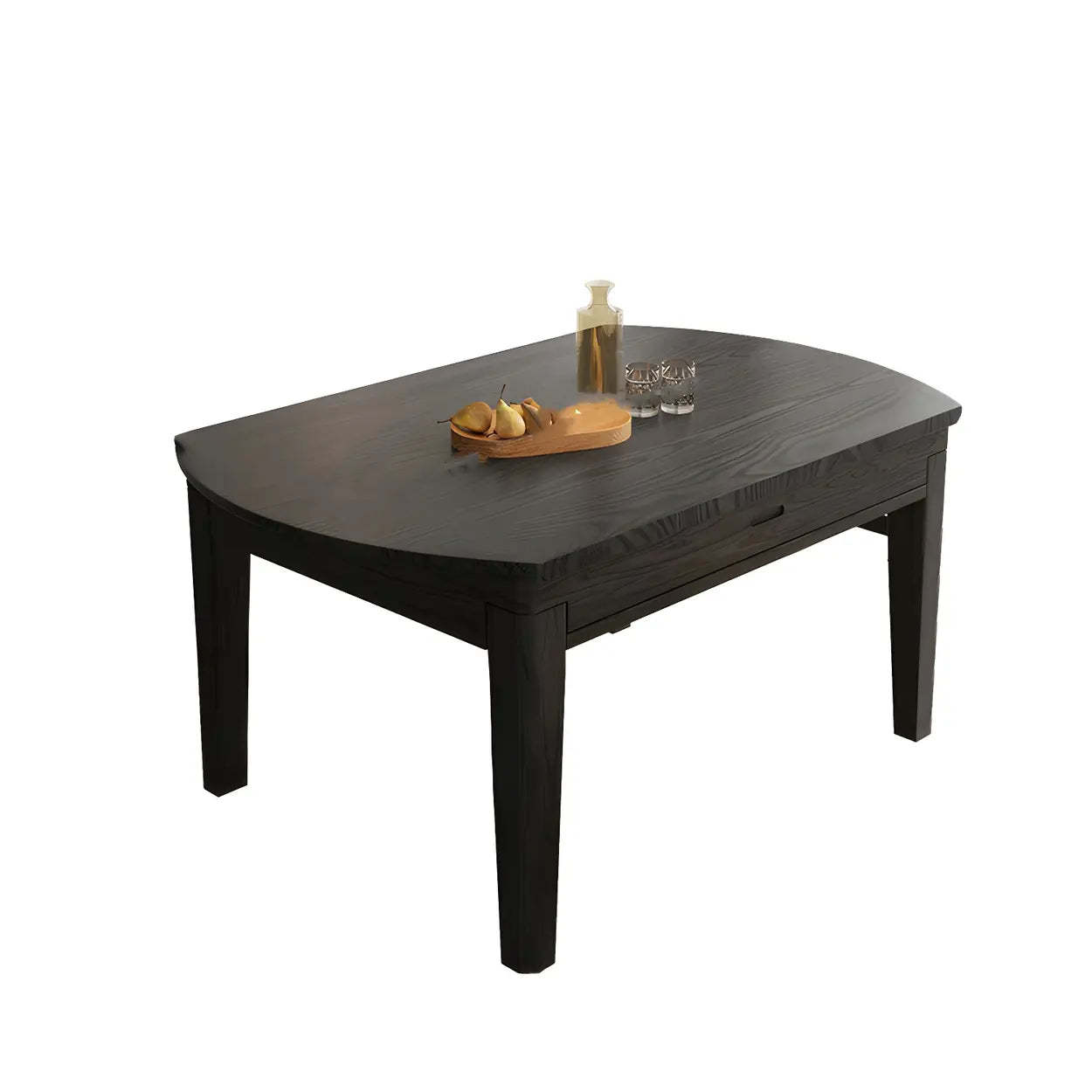 Modern Round Black Ash Drop-Leaf Dining Table