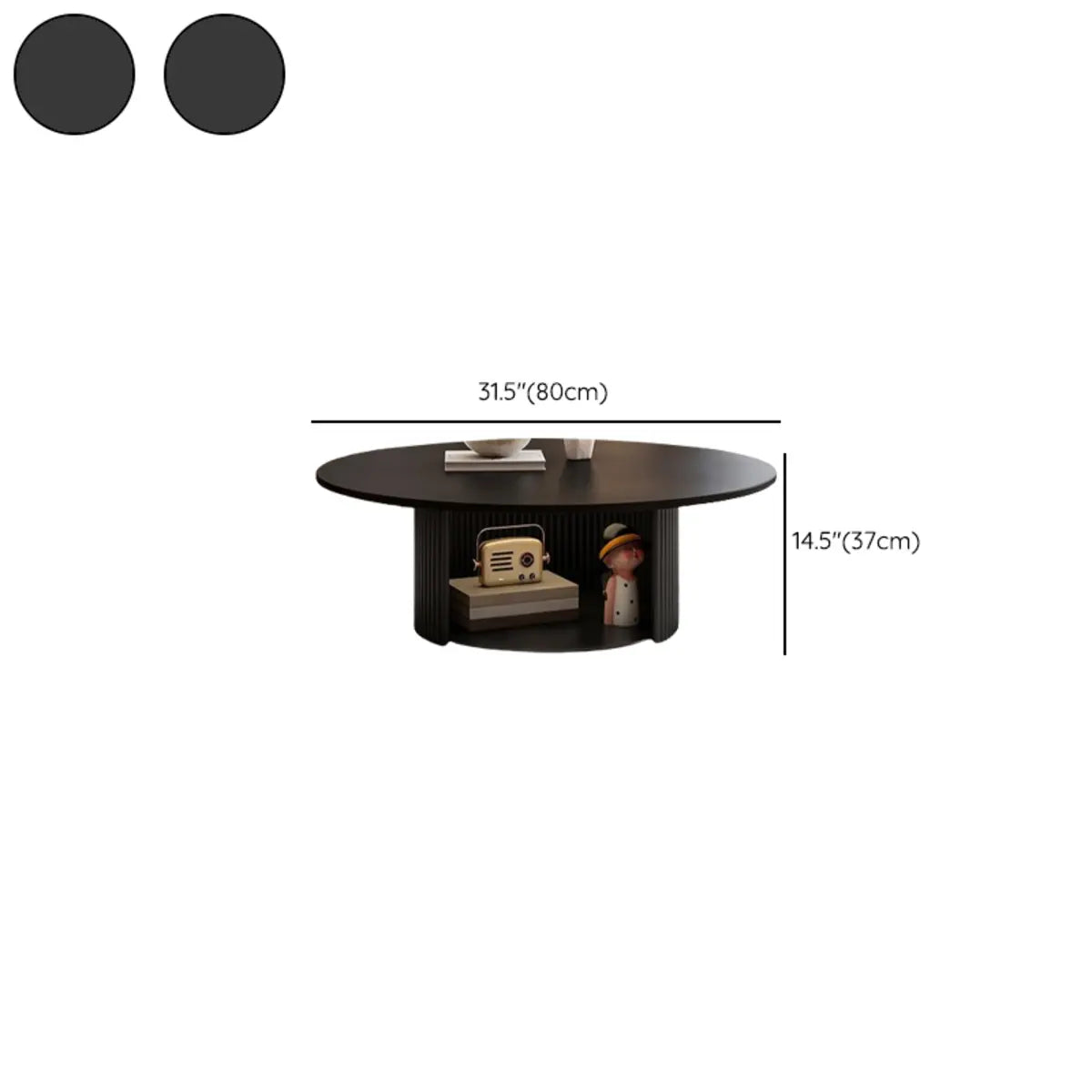 Modern Round Black Stone Nesting Coffee Tables