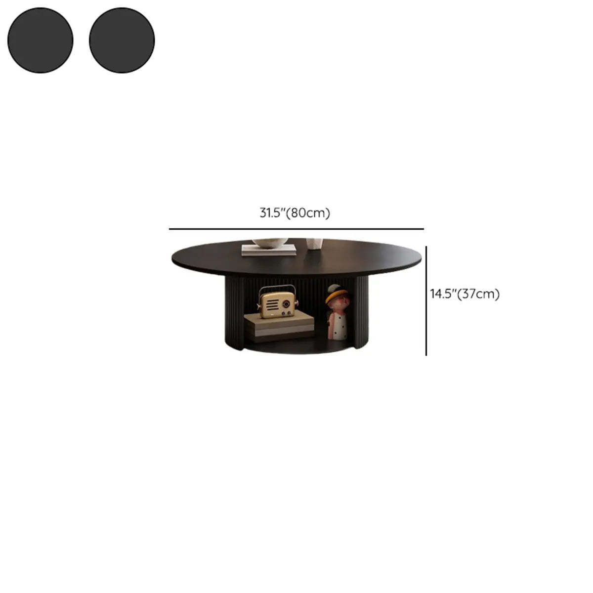 Modern Round Black Stone Nesting Coffee Tables