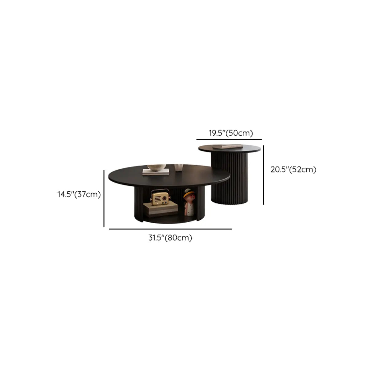 Modern Round Black Stone Nesting Coffee Tables