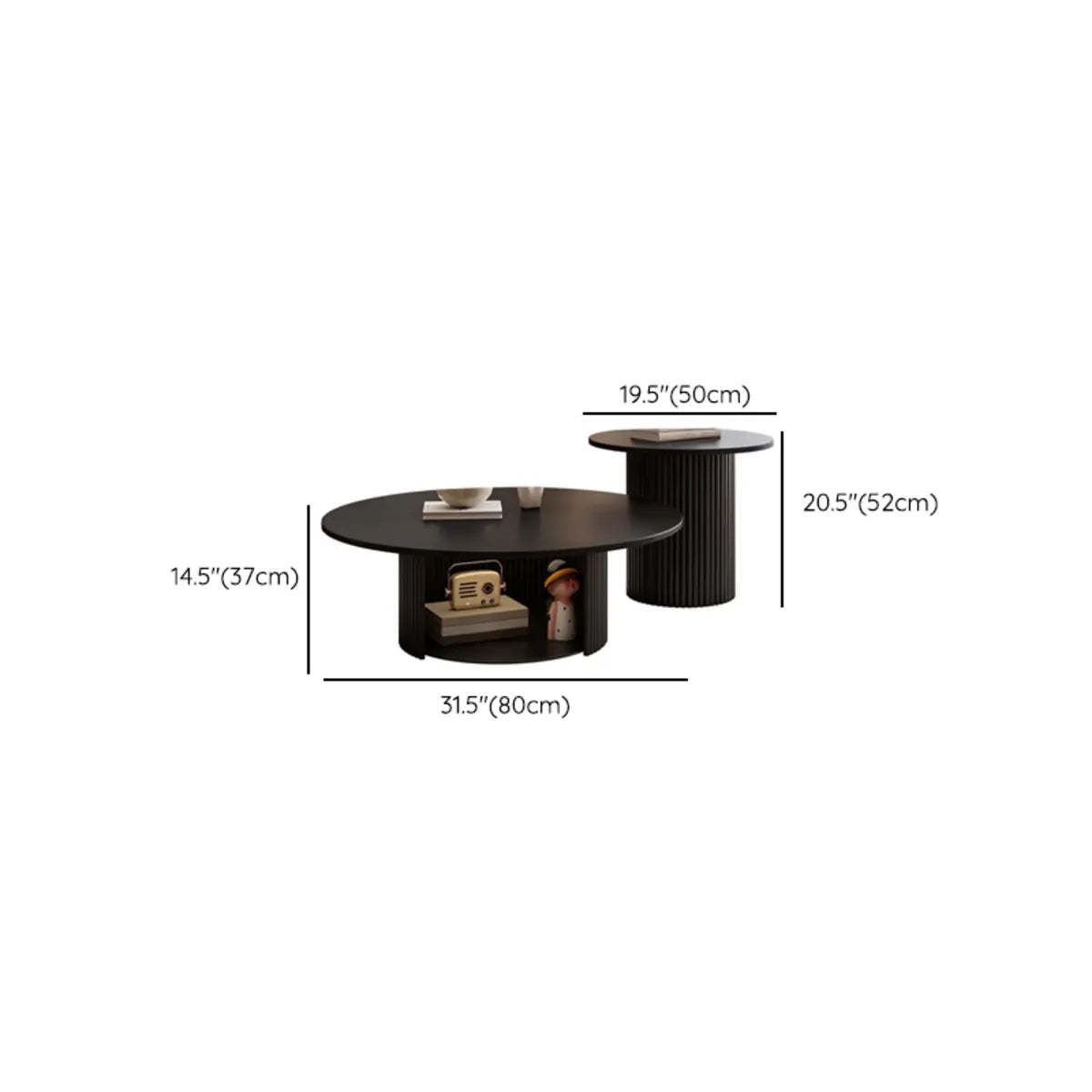 Modern Round Black Stone Nesting Coffee Tables