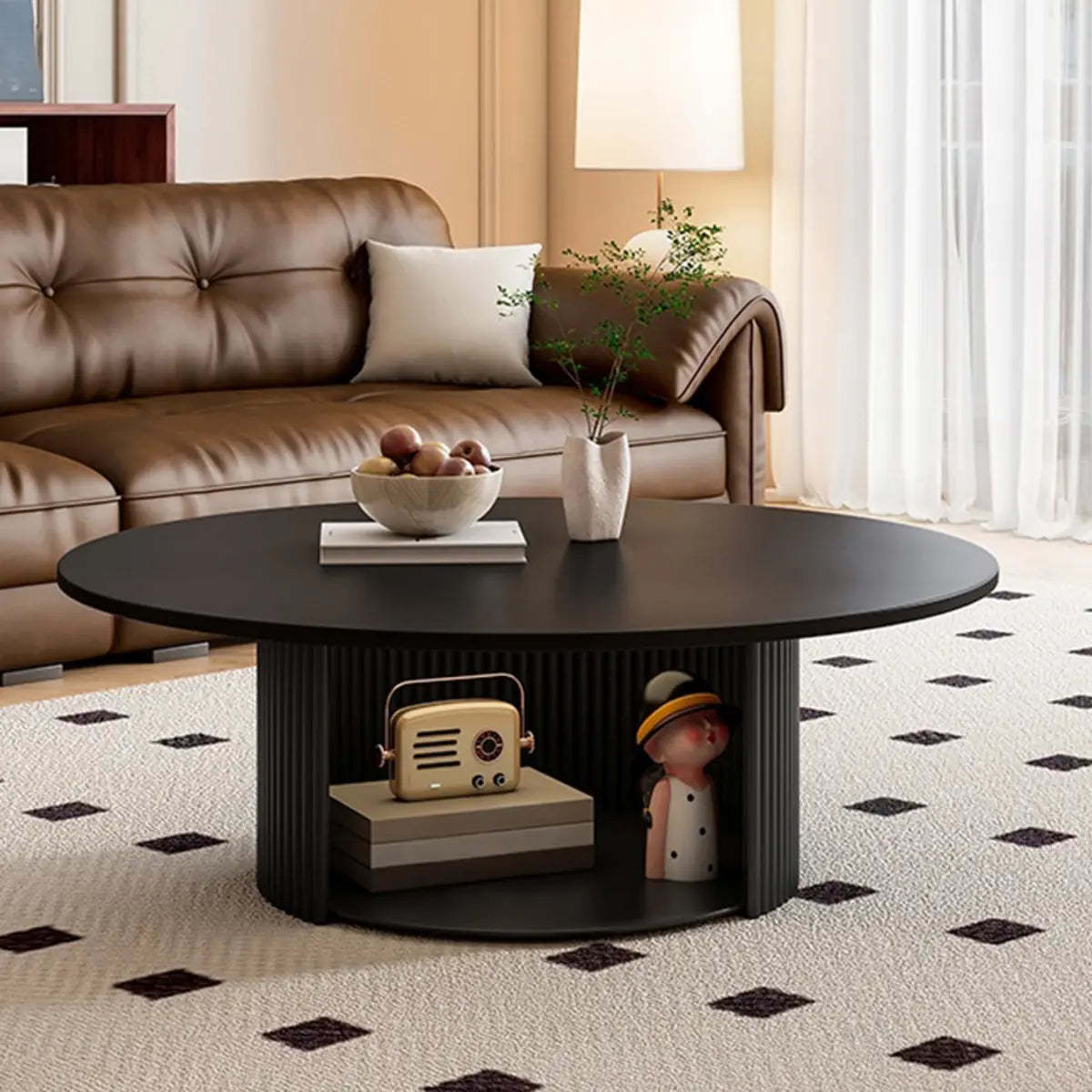 Modern Round Black Stone Nesting Coffee Tables — Black