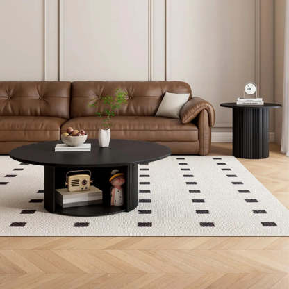 Modern Round Black Stone Nesting Coffee Tables — Matte Black