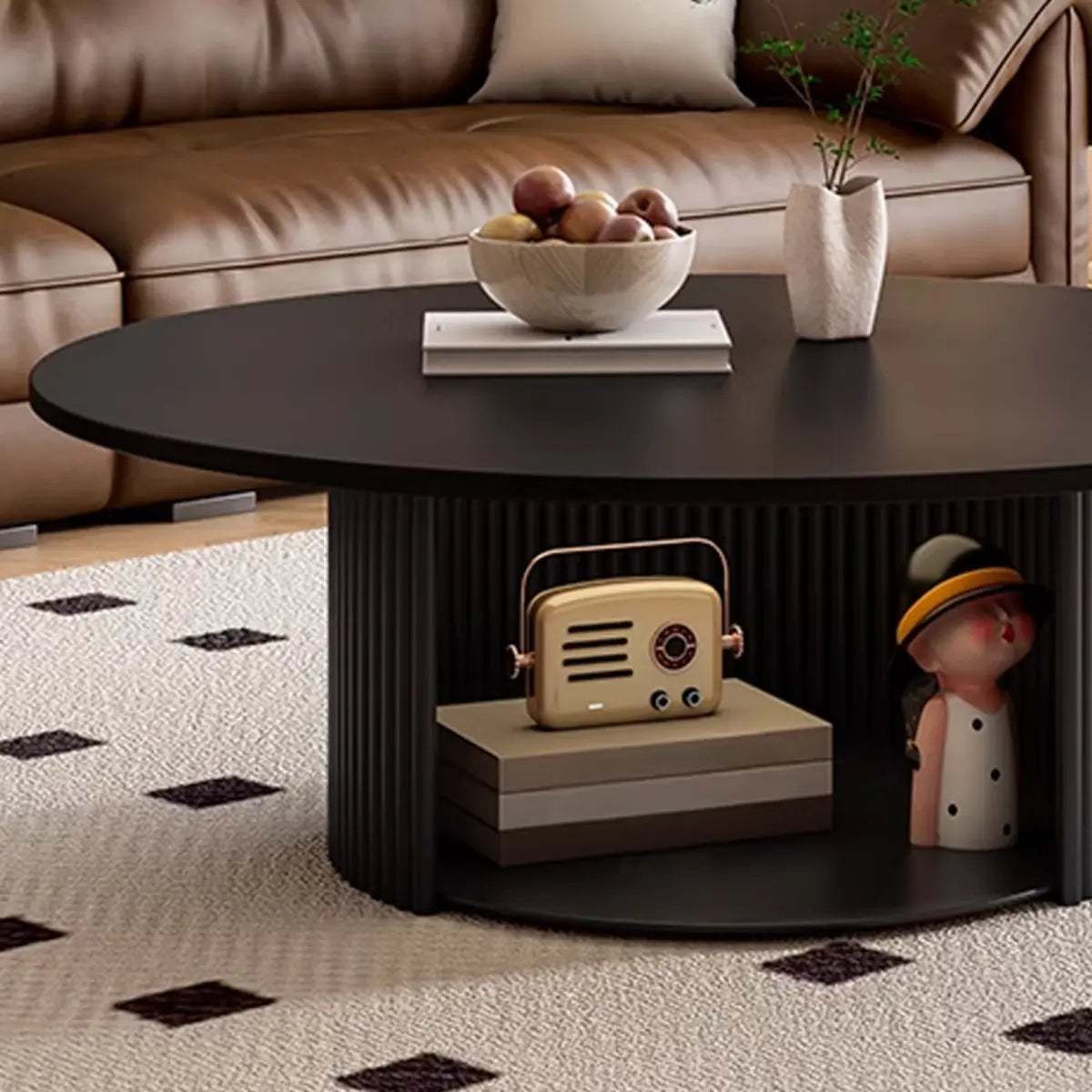 Modern Round Black Stone Nesting Coffee Tables