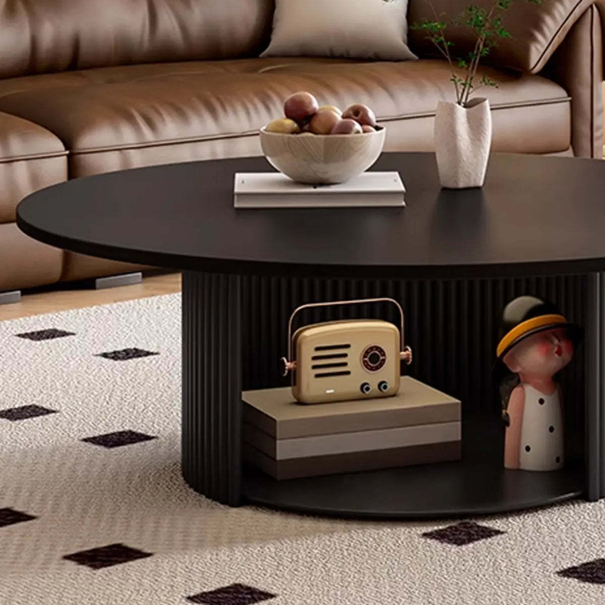 Modern Round Black Stone Nesting Coffee Tables