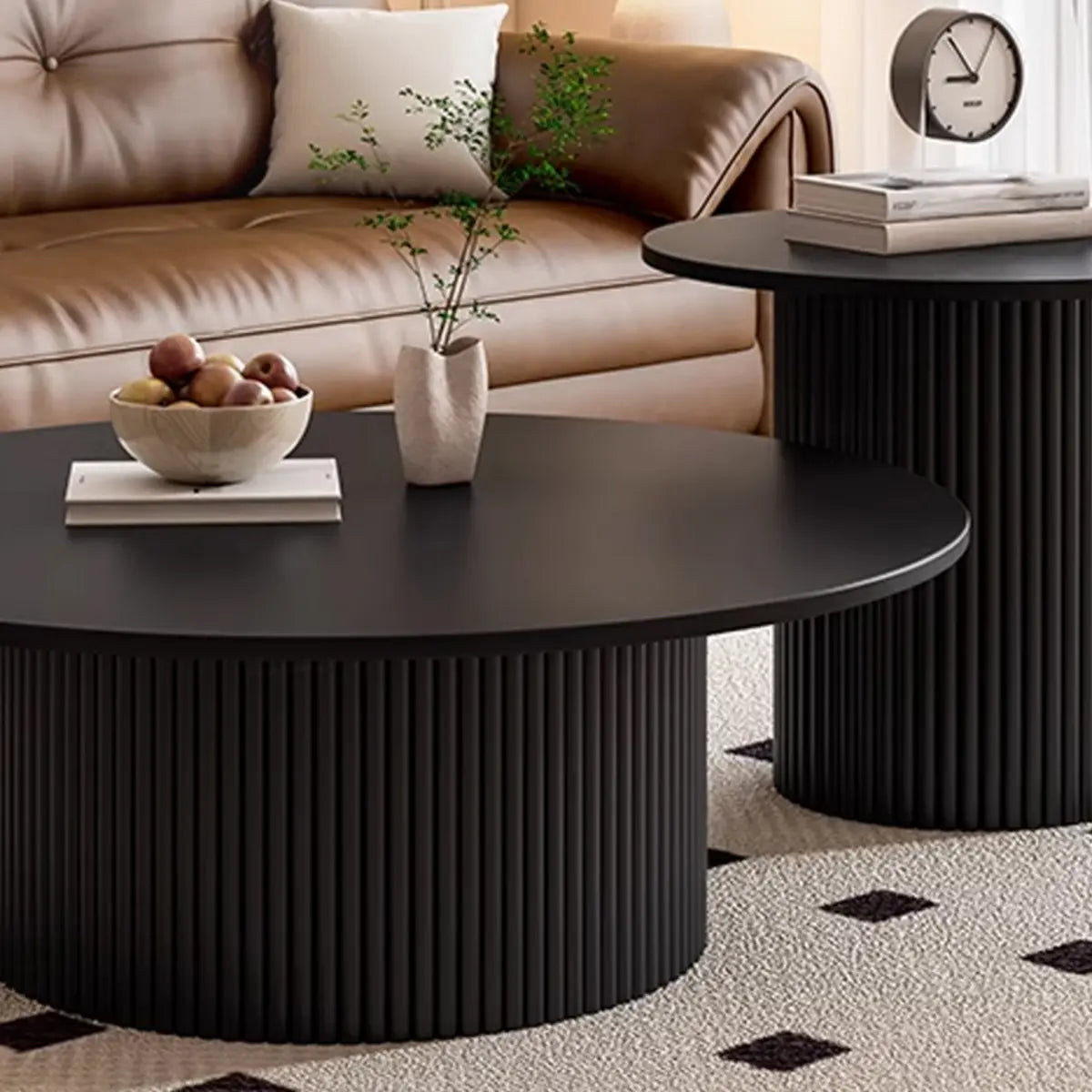 Modern Round Black Stone Nesting Coffee Tables