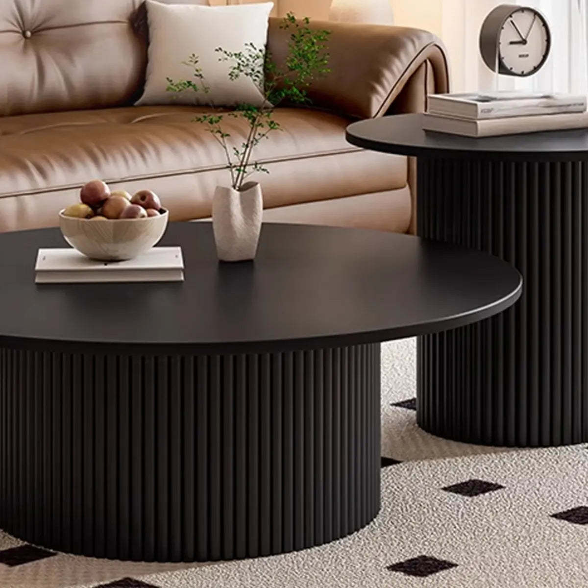 Modern Round Black Stone Nesting Coffee Tables