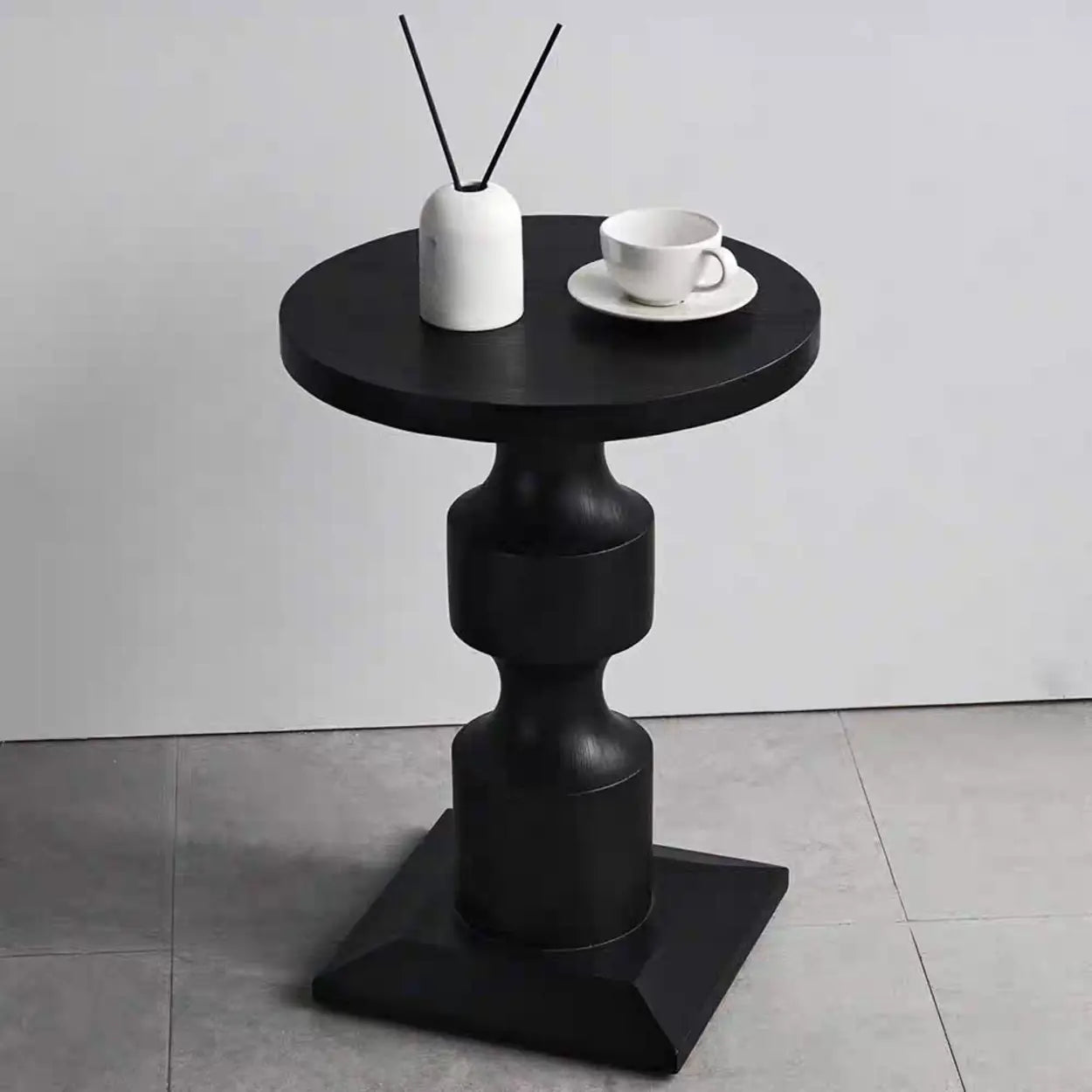 Modern Round Black Wood Pedestal Coffee End Table