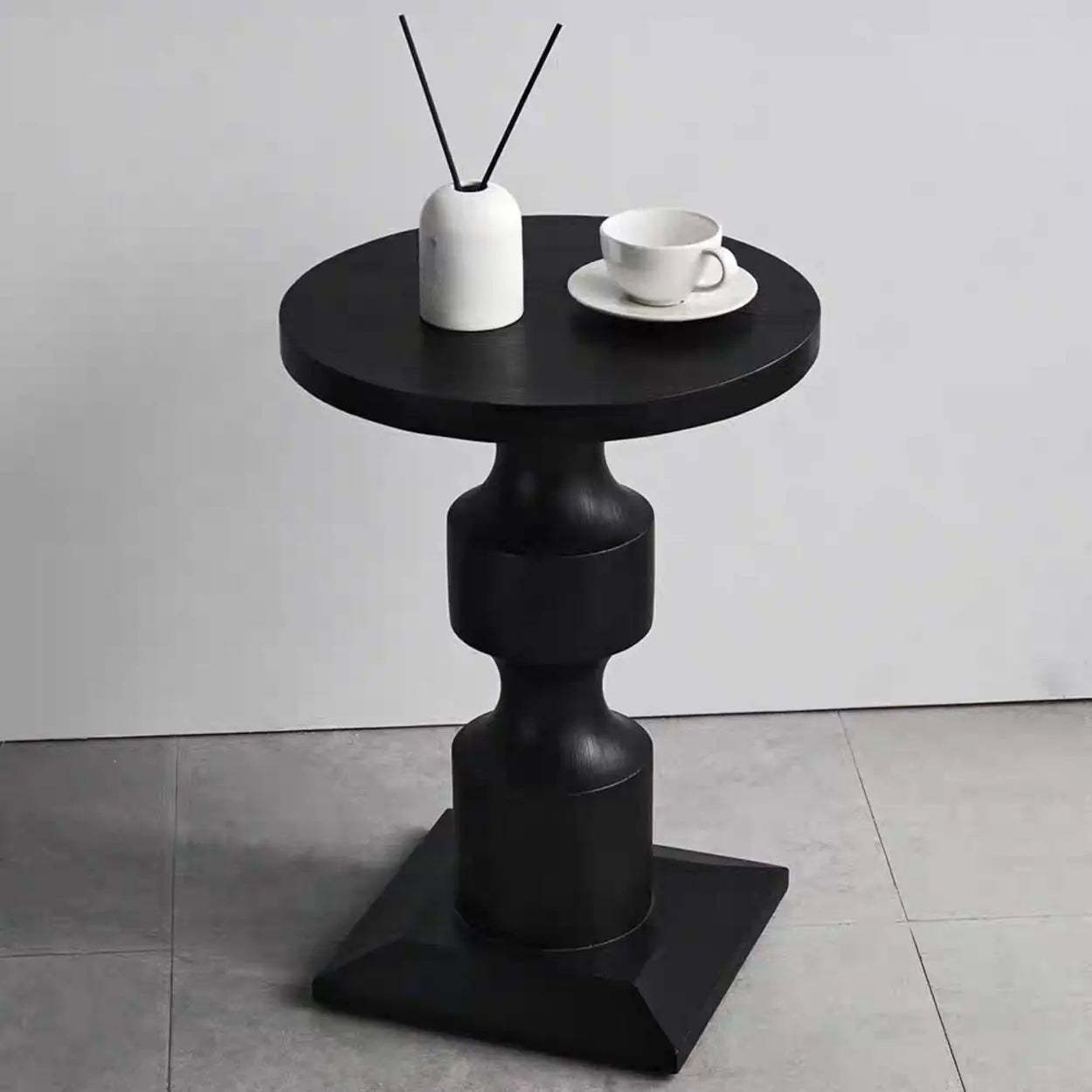 Modern Round Black Wood Pedestal Coffee End Table — Black