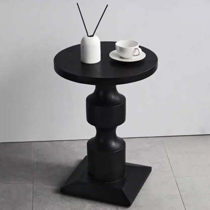 Modern Round Black Wood Pedestal Coffee End Table — Black
