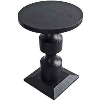 Modern Round Black Wood Pedestal Coffee End Table