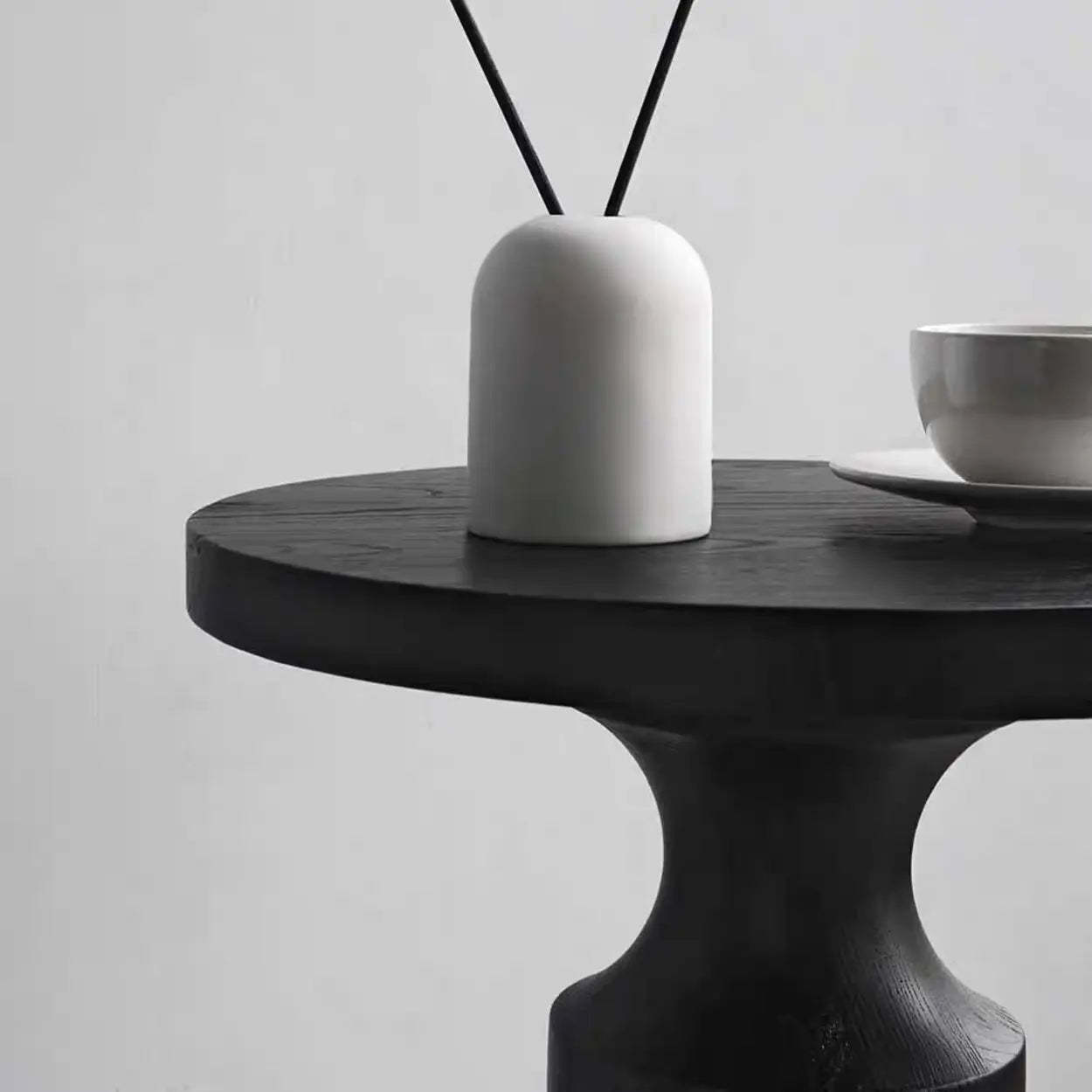Modern Round Black Wood Pedestal Coffee End Table