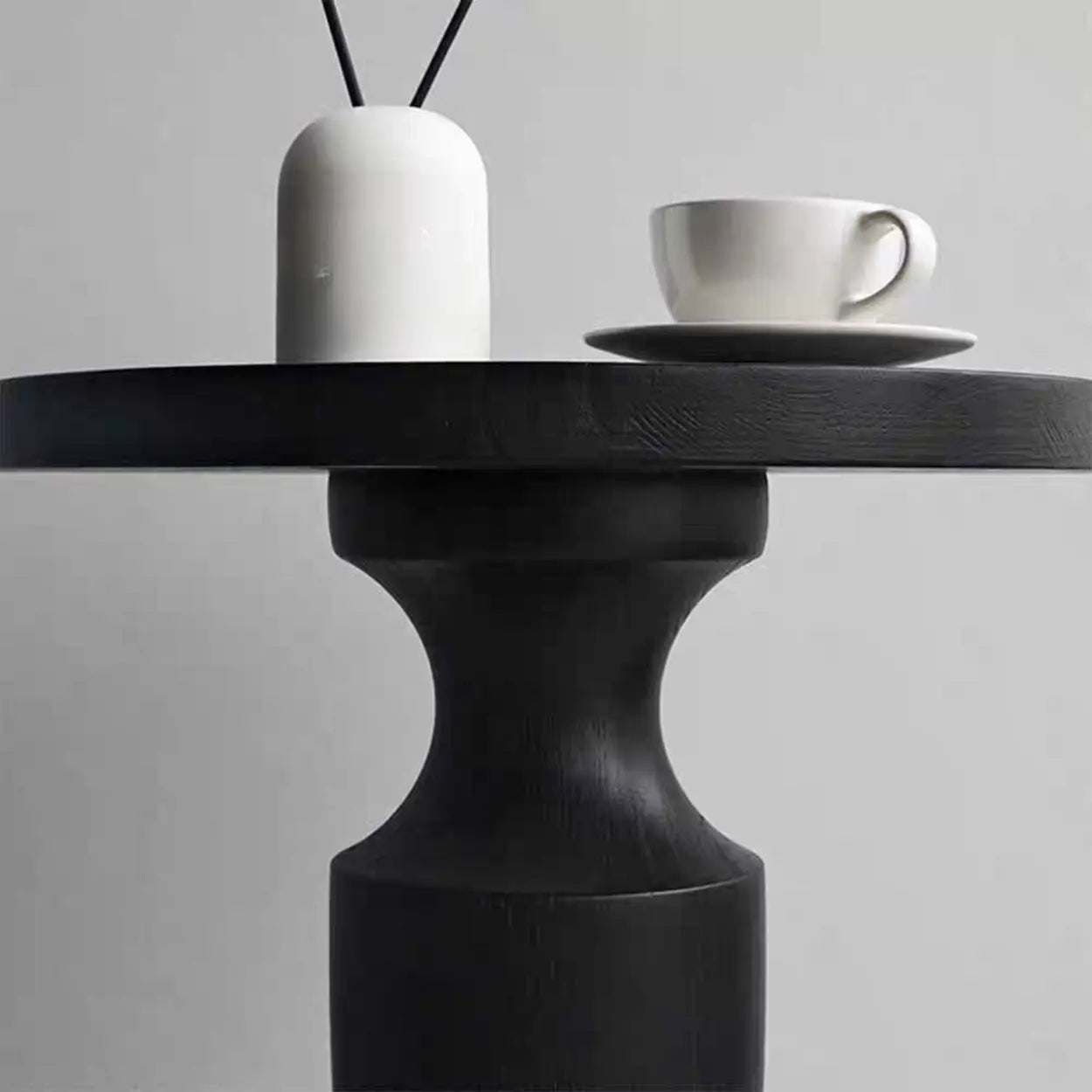Modern Round Black Wood Pedestal Coffee End Table