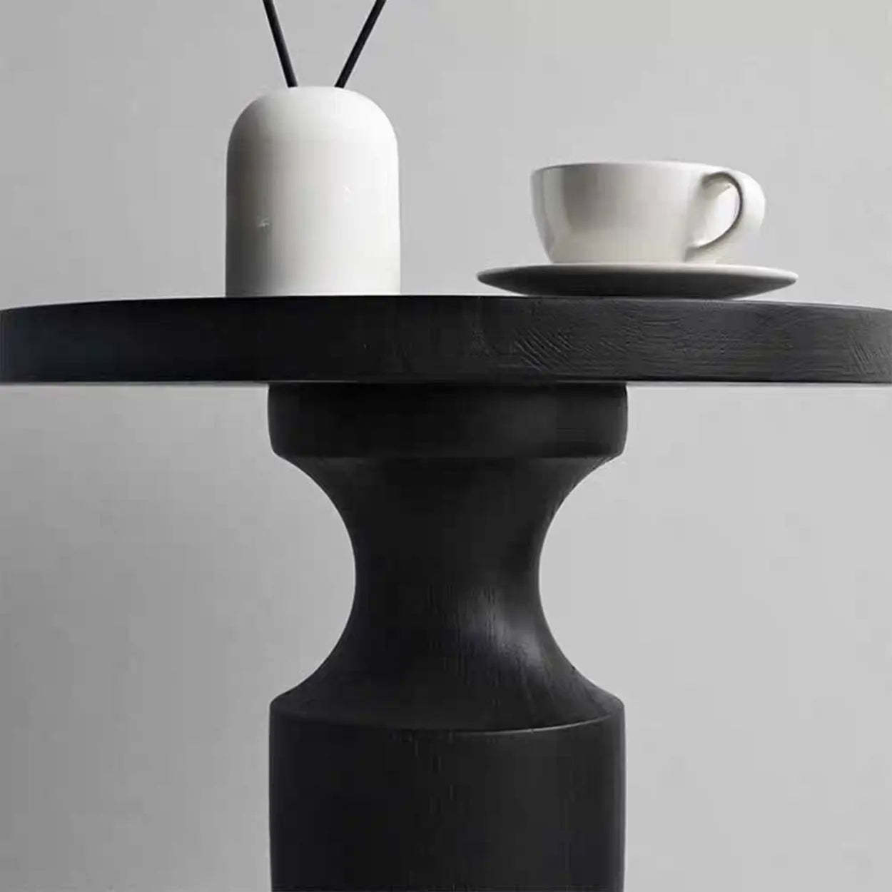 Modern Round Black Wood Pedestal Coffee End Table