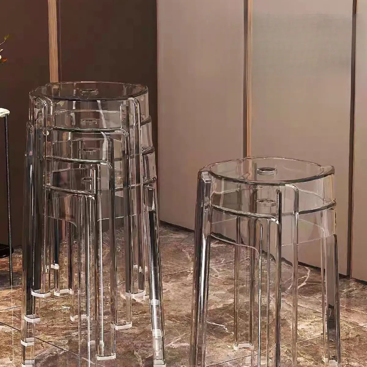 Modern Clear Acrylic Adjustable Office Stool — Amber