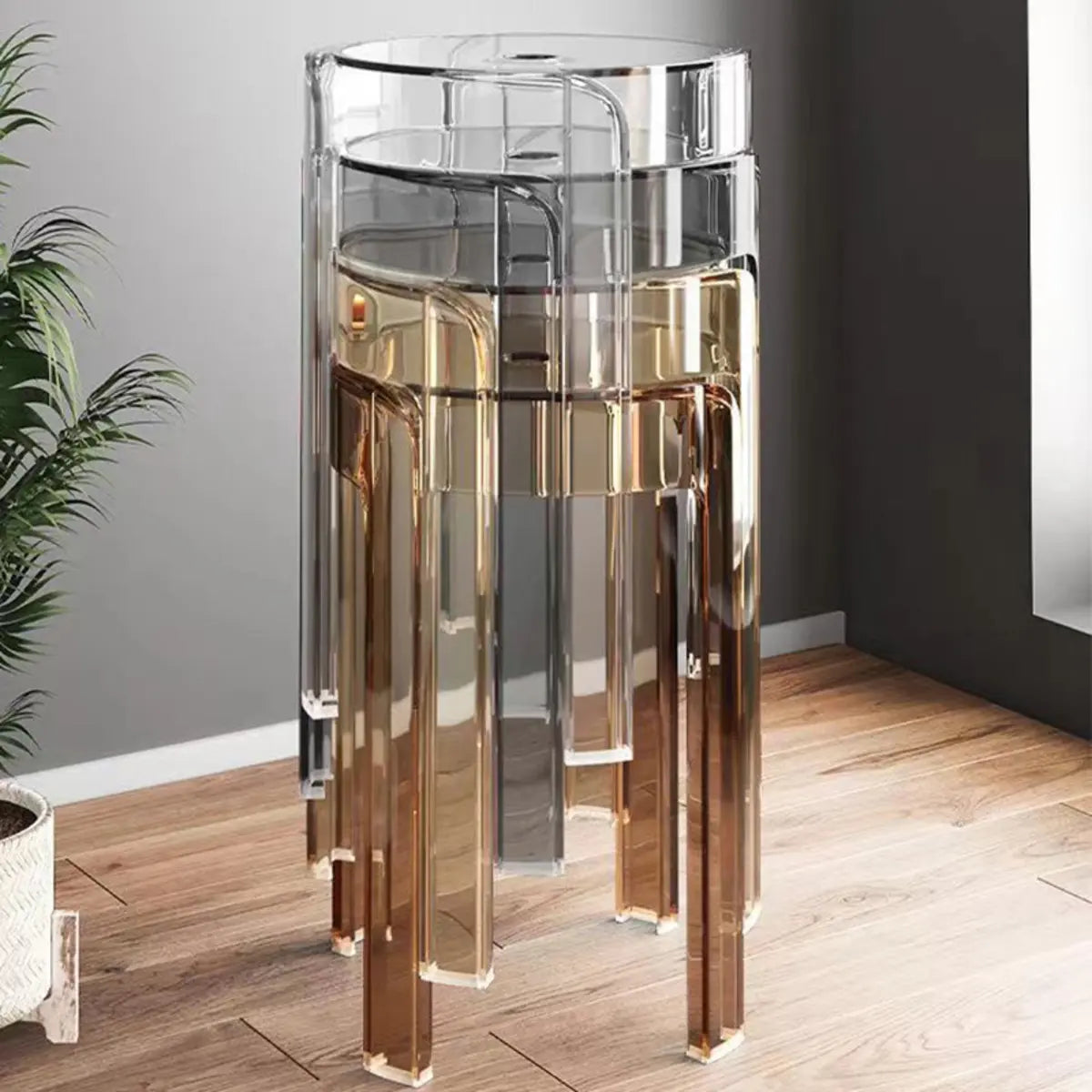 Modern Clear Acrylic Adjustable Office Stool — Ocean Blue