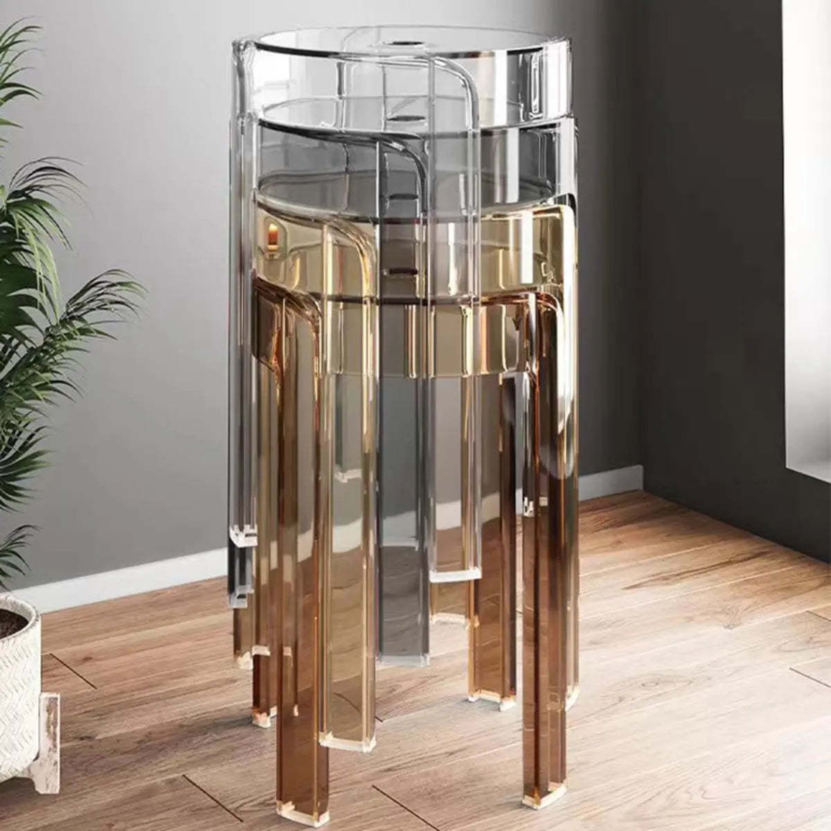 Modern Clear Acrylic Adjustable Office Stool — Ocean Blue