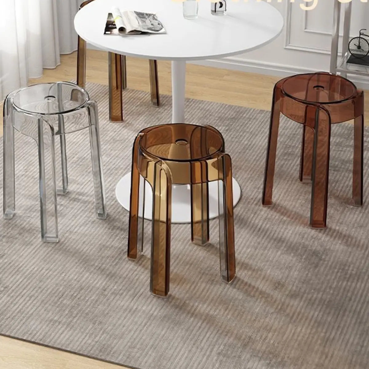 Modern Clear Acrylic Adjustable Office Stool — Purple