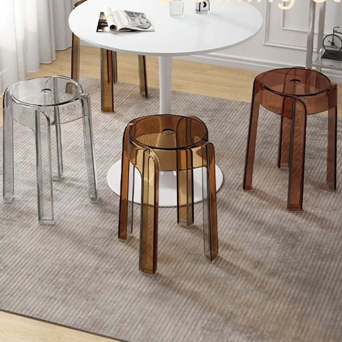 Modern Clear Acrylic Adjustable Office Stool — Purple
