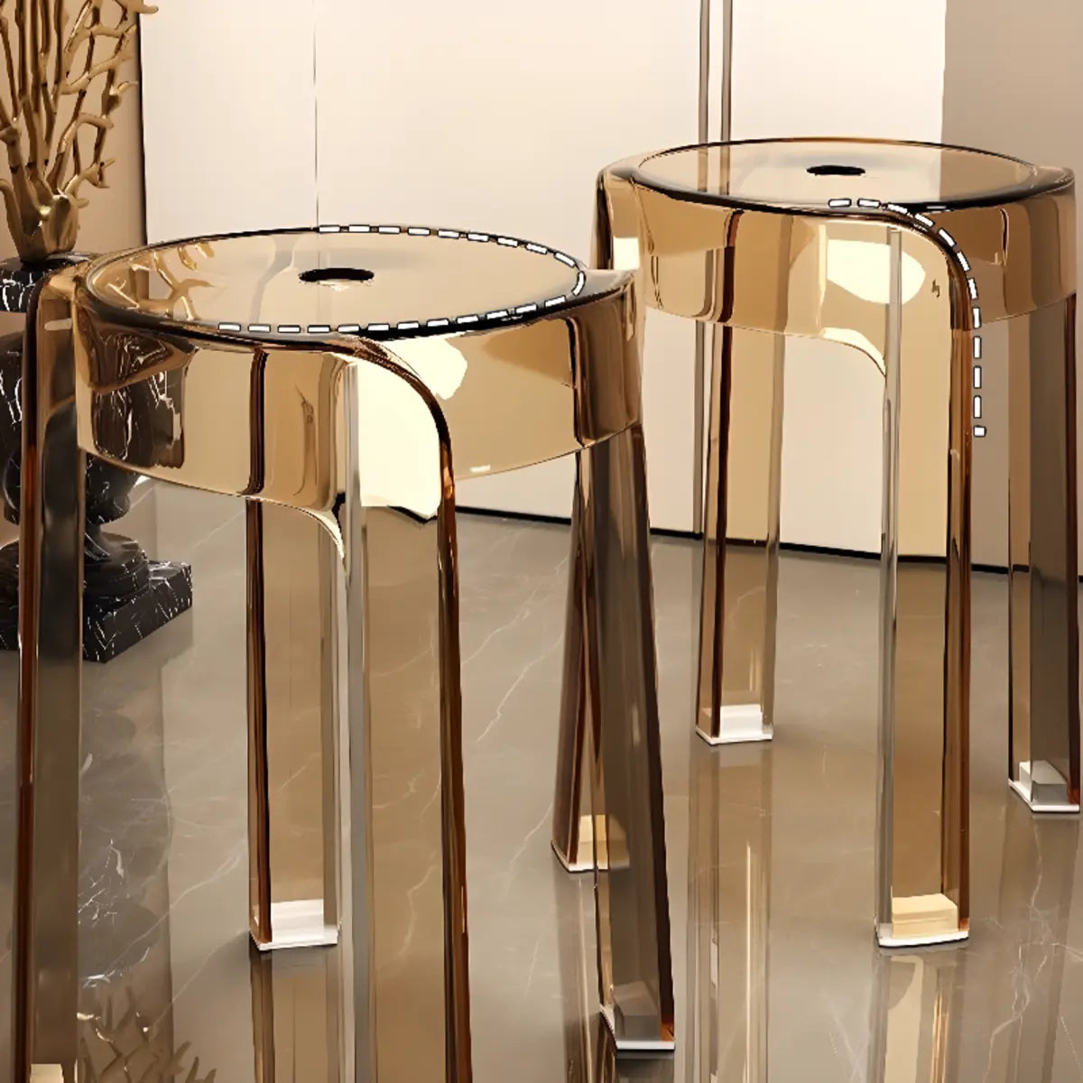 Modern Clear Acrylic Adjustable Office Stool — Tan