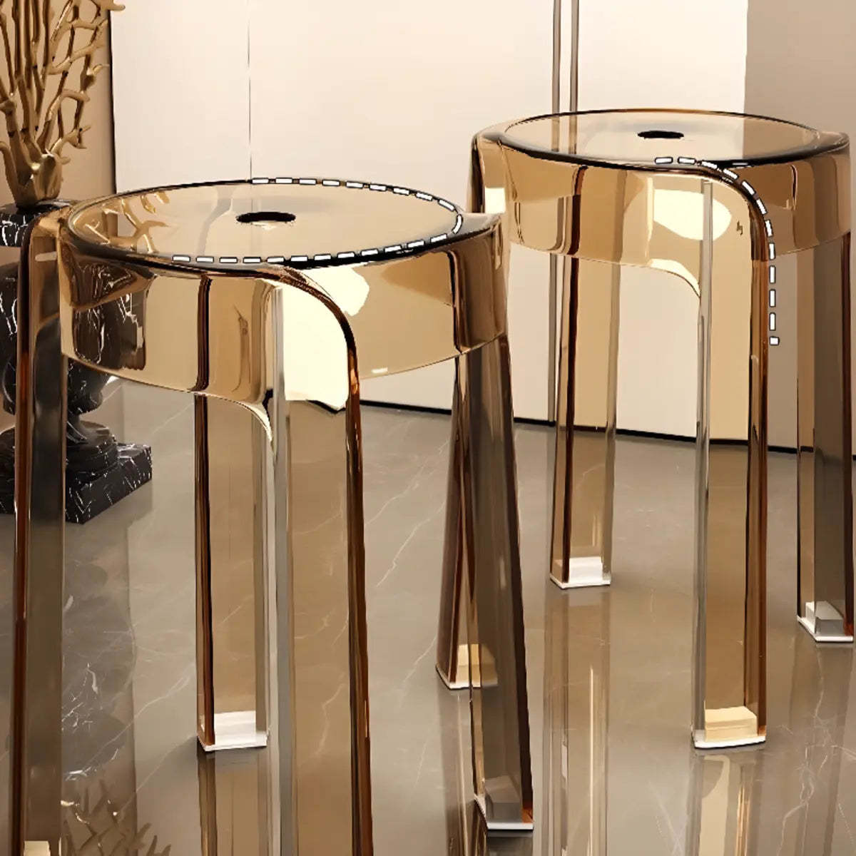 Modern Clear Acrylic Adjustable Office Stool — Tan