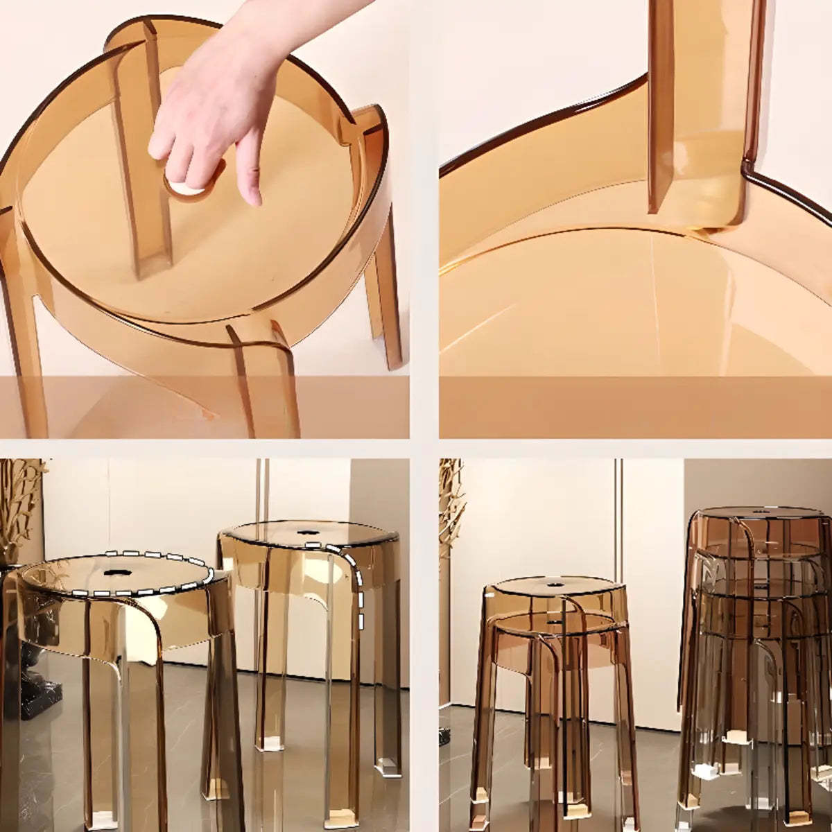 Modern Clear Acrylic Adjustable Office Stool — Transparent