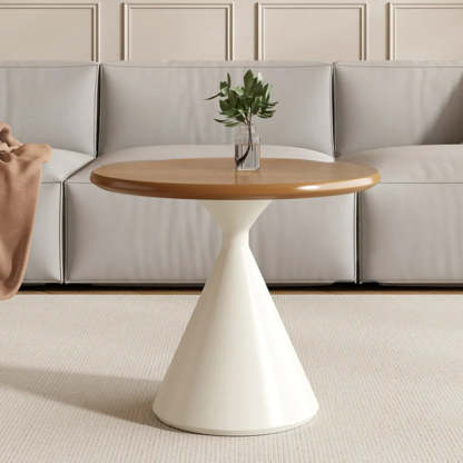Modern Round Wood Top White Base Coffee Table Set