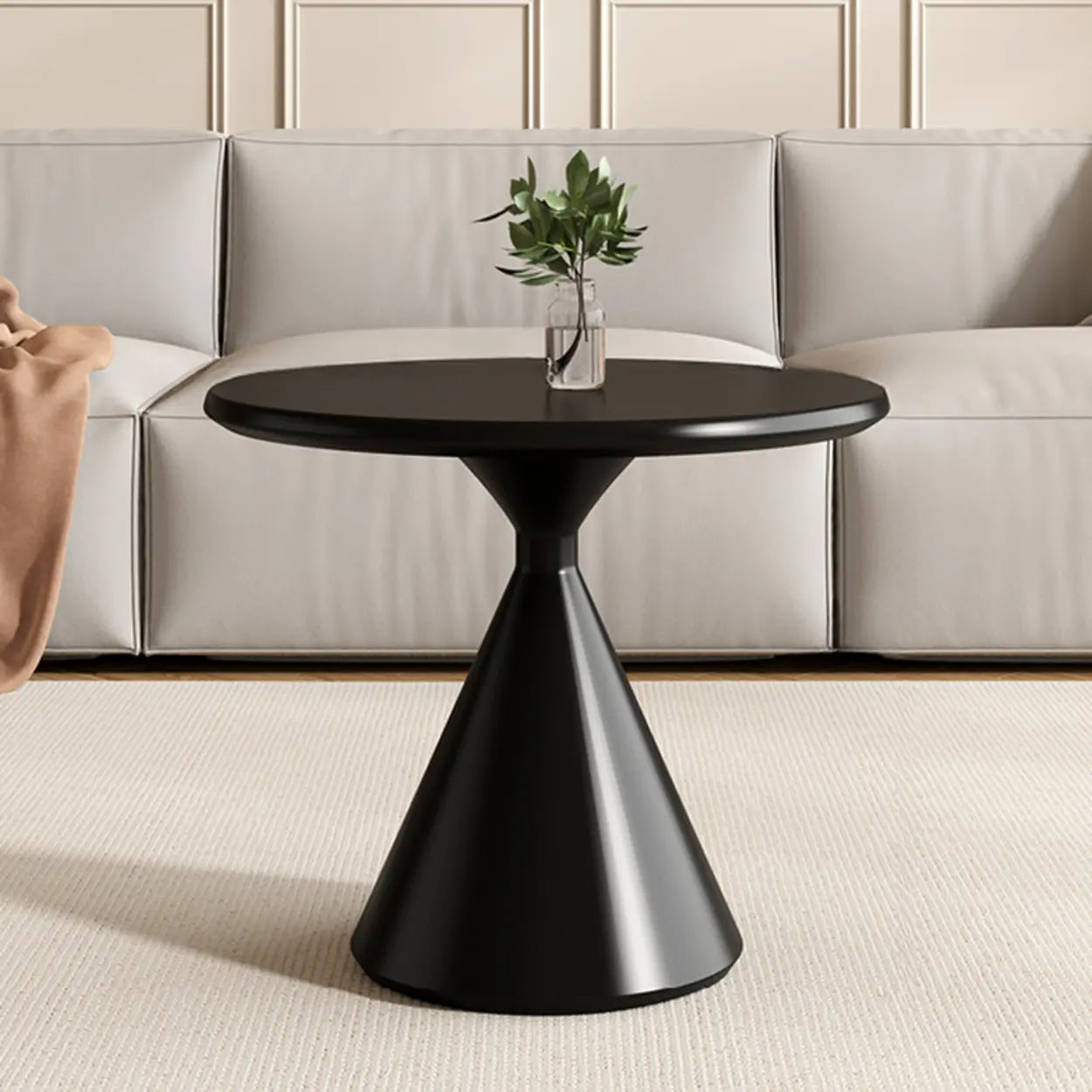 Modern Round Wood Top White Base Coffee Table Set