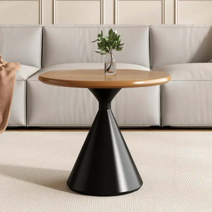 Modern Round Wood Top White Base Coffee Table Set