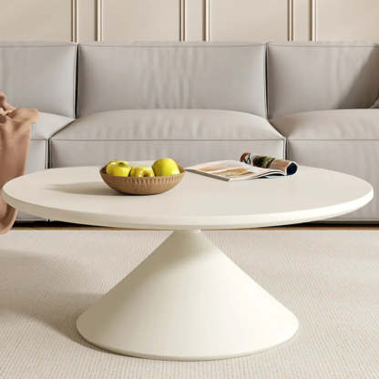 Modern Round Wood Top White Base Coffee Table Set — Black / Black